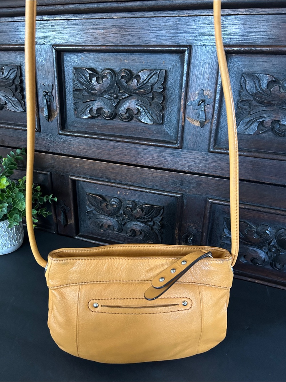 B. makowsky Mustard Yellow Studded Leather Crossbody - Picture 5 of 11